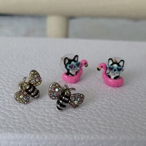 Animal Earrings Set - Pink Flamingo & Black Bee